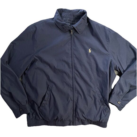 VTG Y2K Polo Ralph Lauren Bomber Jacket Men Large Blue Plaid Lined Zip Up Coat - Picture 1 of 14